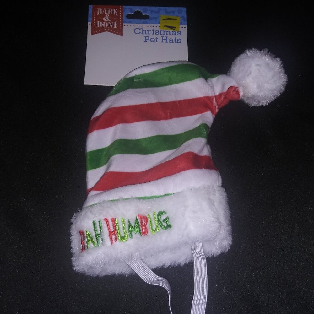 Bark and Bone Pet Santa Hat Bah Humbug Red/Green Striped Christmas Hat Dog/Cat